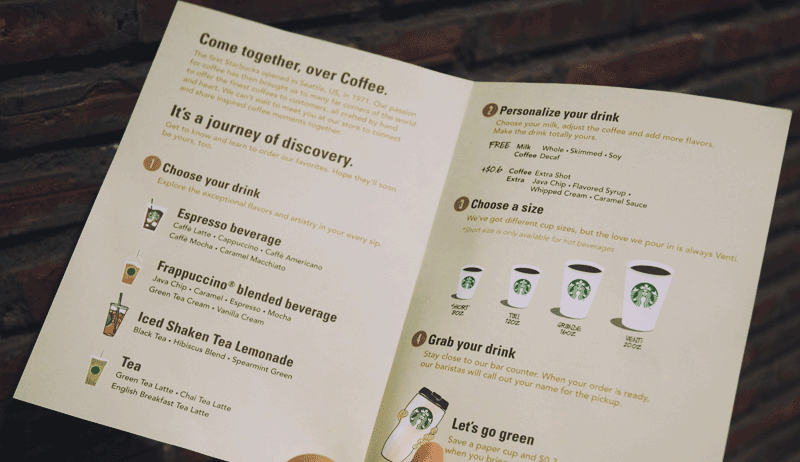 The manual how to order at Starbucks dealt out
