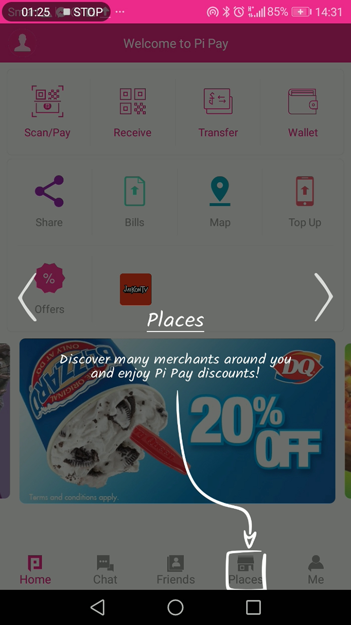 You can find merchants from Places tab 